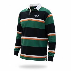 H&M Stranger Things Green, Black & Orange Striped Rugby Polo Size: L